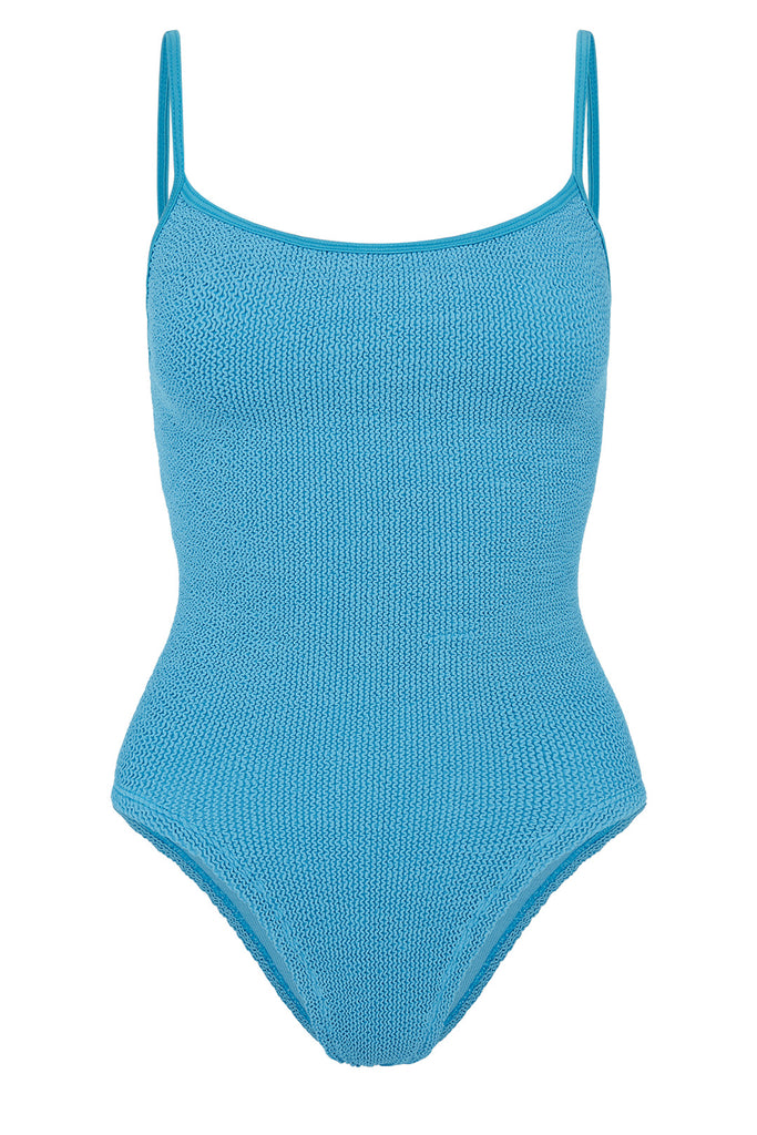 The Pamela spaghetti-strap swimsuit in sky blue color from the brand HUNZA G