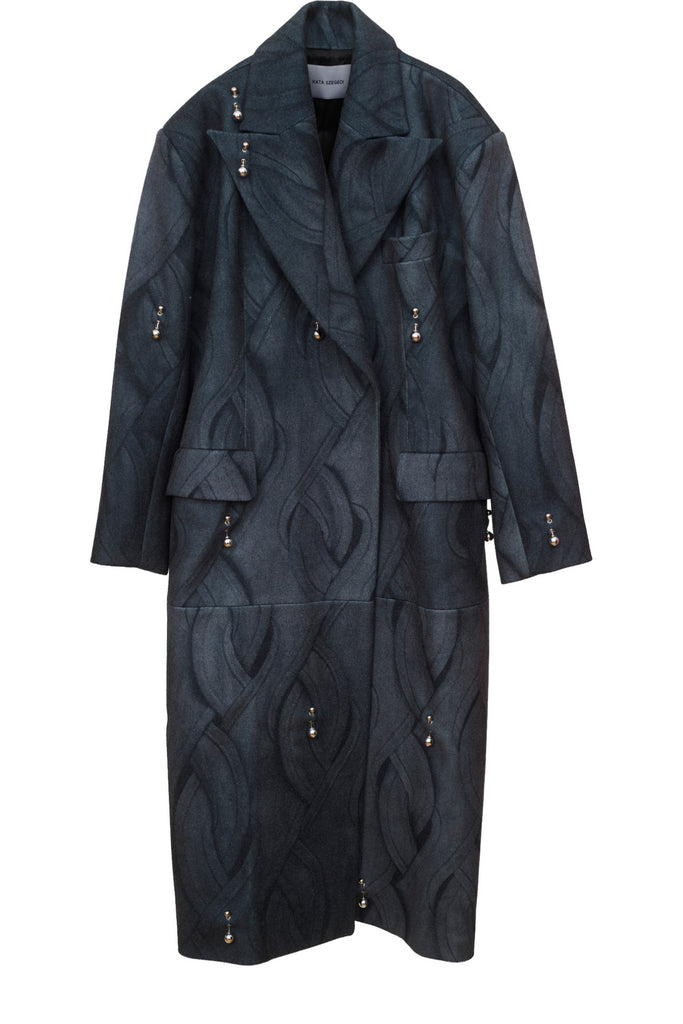 Sofia Pierced Oversized Patterned Wool Coat